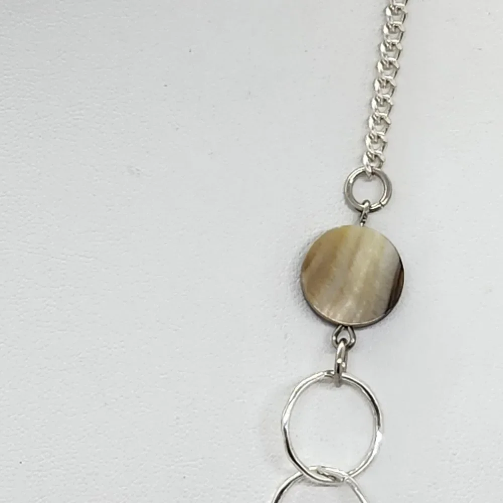 Long Silver Tone‎ Black Bead Shell Necklace